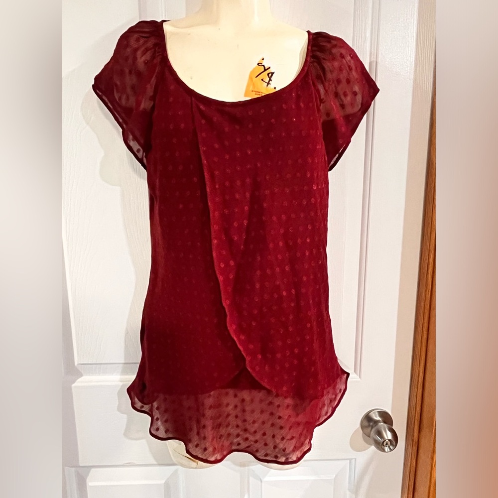 Pre- Owned, Tamara H Capped Sleeve Sheer Blouse in Red -size small